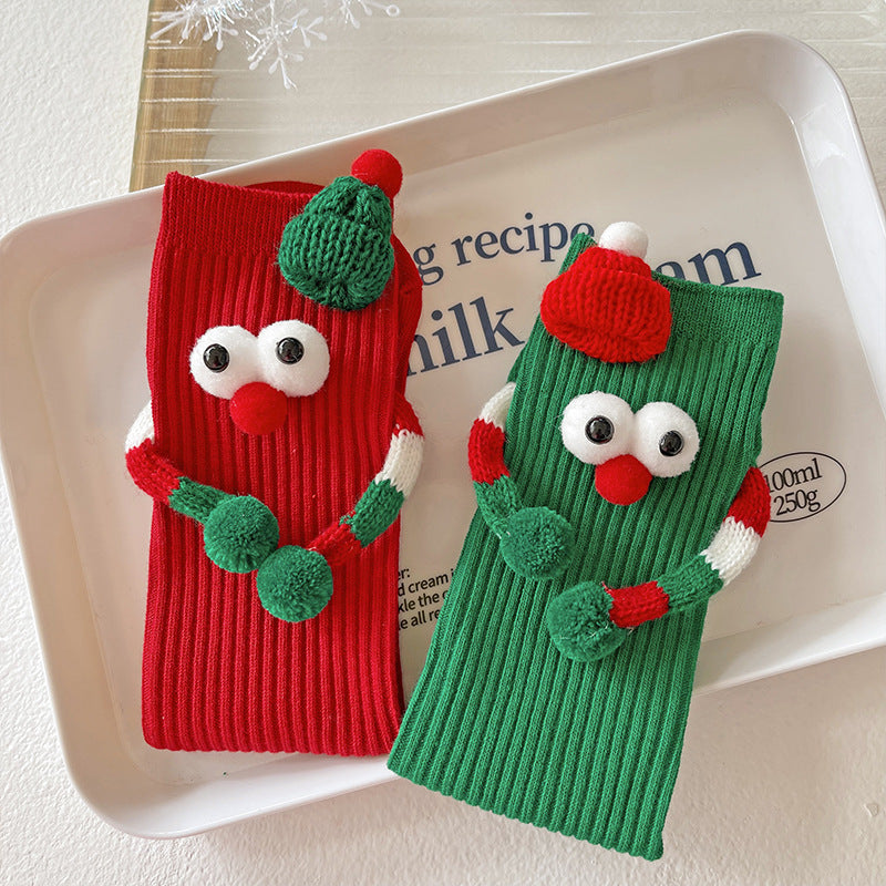 Cute Solid Color Cartoon Christmas Middle-tube Socks