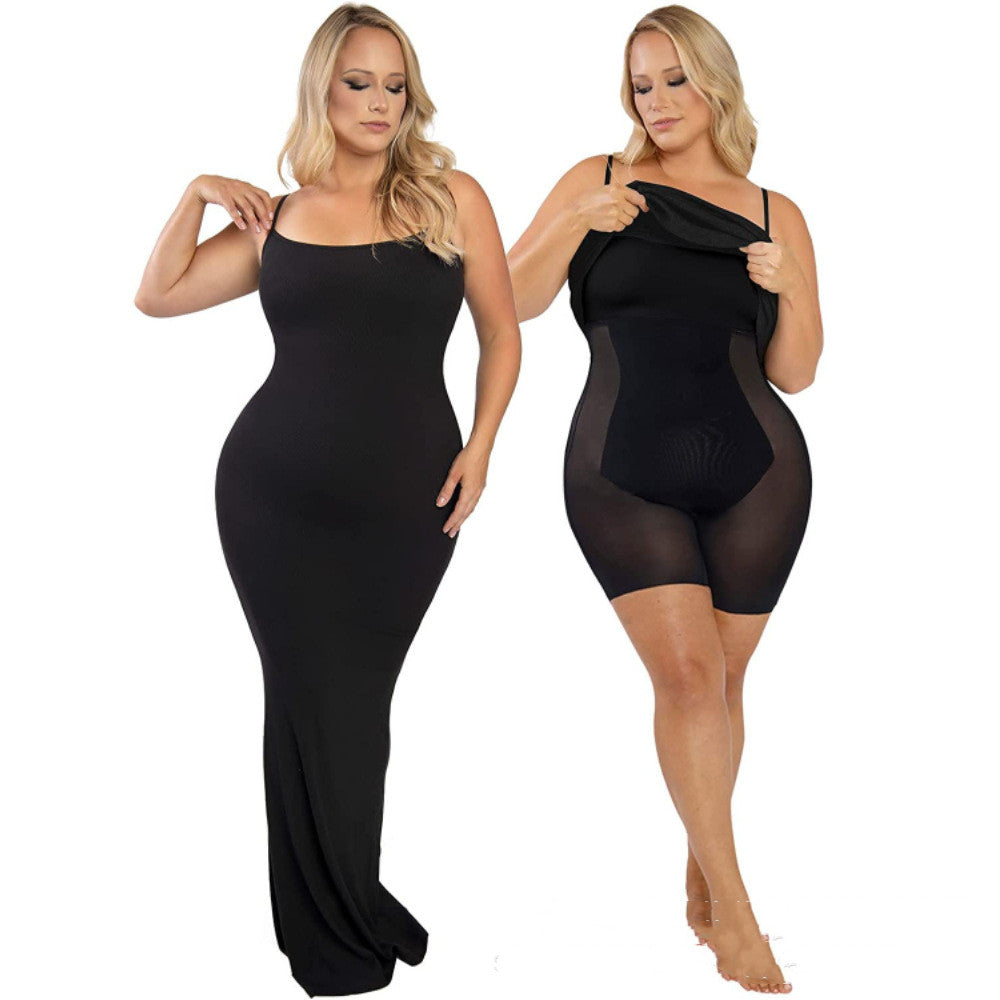 Women's Long Shapewear Bodysuit Dress with Lift Corset Open Crotch Suspender Shapewear
