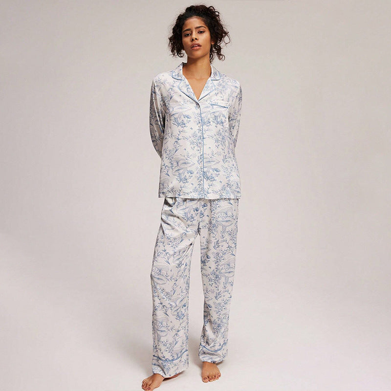 Long Sleeve Trousers Casual Red Cardigan Plaid Pajamas