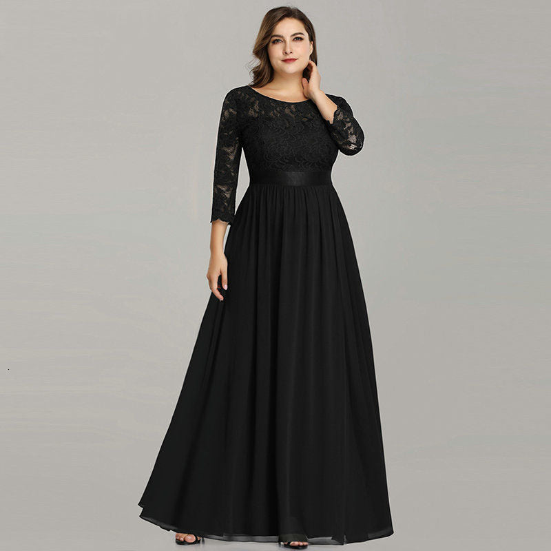Floral Lace Elegant Flowing Long Dress With Long Sleeves