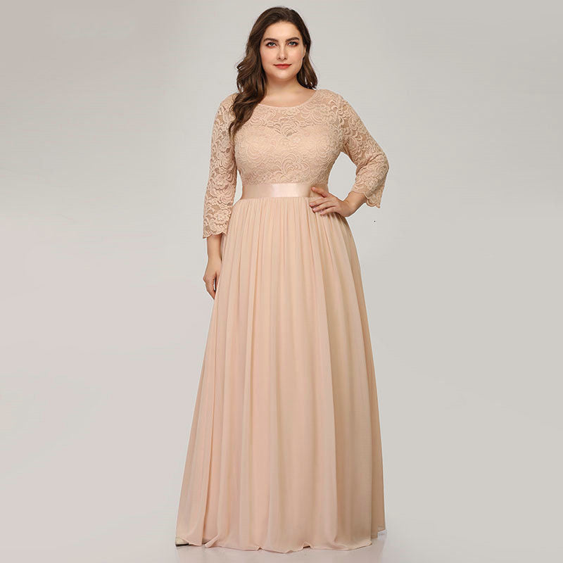 Floral Lace Elegant Flowing Long Dress With Long Sleeves