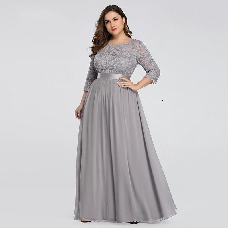 Floral Lace Elegant Flowing Long Dress With Long Sleeves