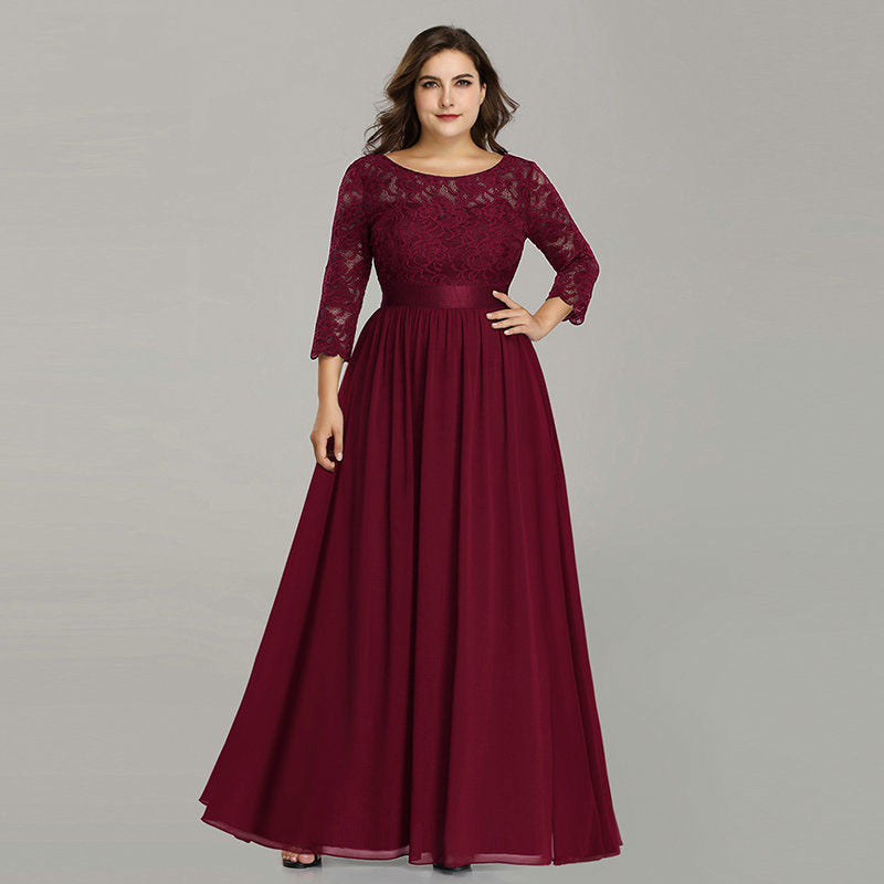 Floral Lace Elegant Flowing Long Dress With Long Sleeves