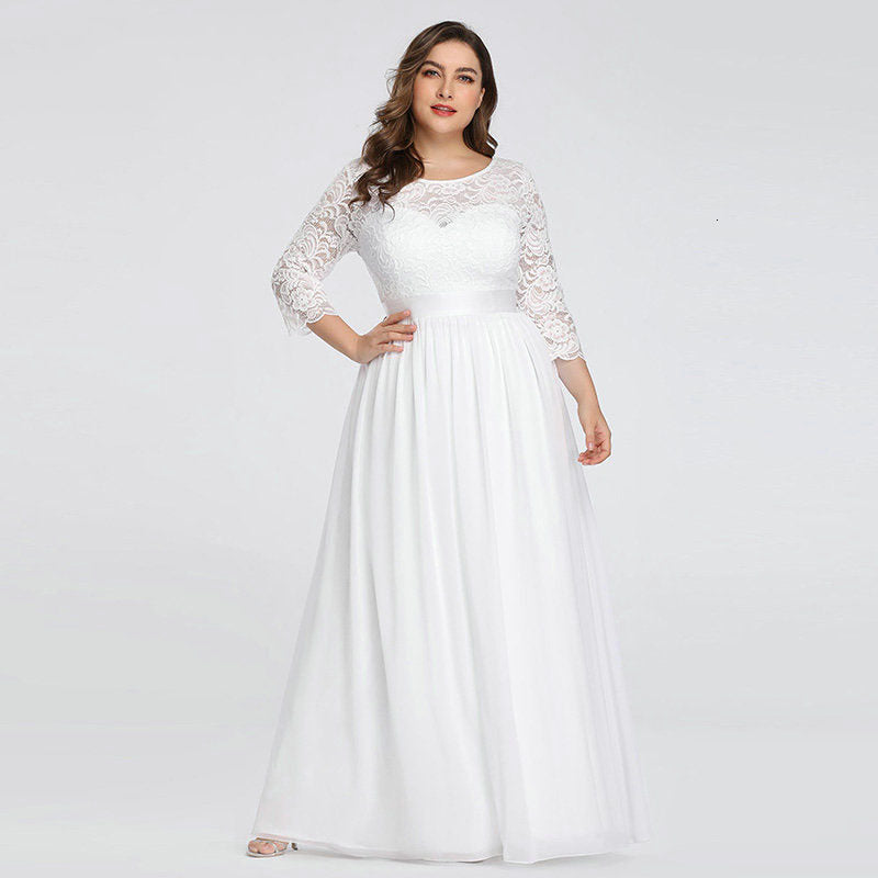 Floral Lace Elegant Flowing Long Dress With Long Sleeves