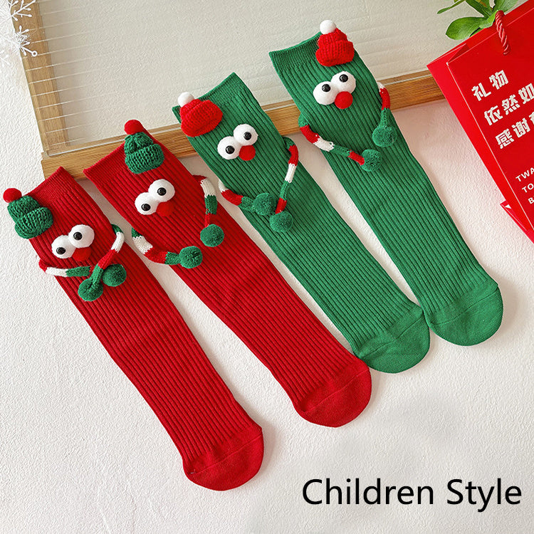 Cute Solid Color Cartoon Christmas Middle-tube Socks