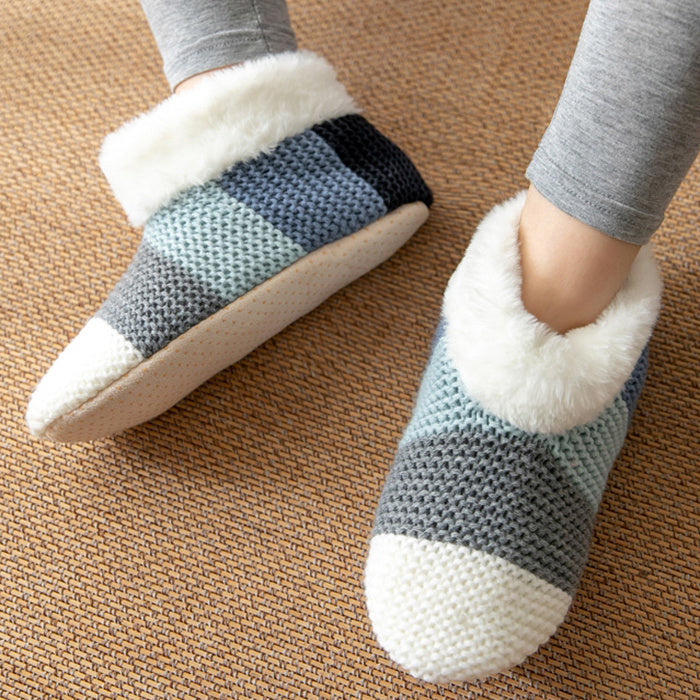 Home Indoor Warm Non-slip Color-matching Knitted Plush Floor Socks