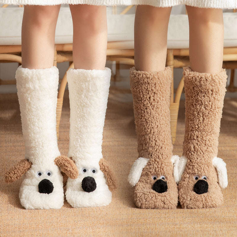 Winter Warm Cute Cartoon Dog Non-slip Plush Floor Socks
