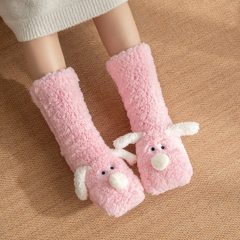 Winter Warm Cute Cartoon Dog Non-slip Plush Floor Socks