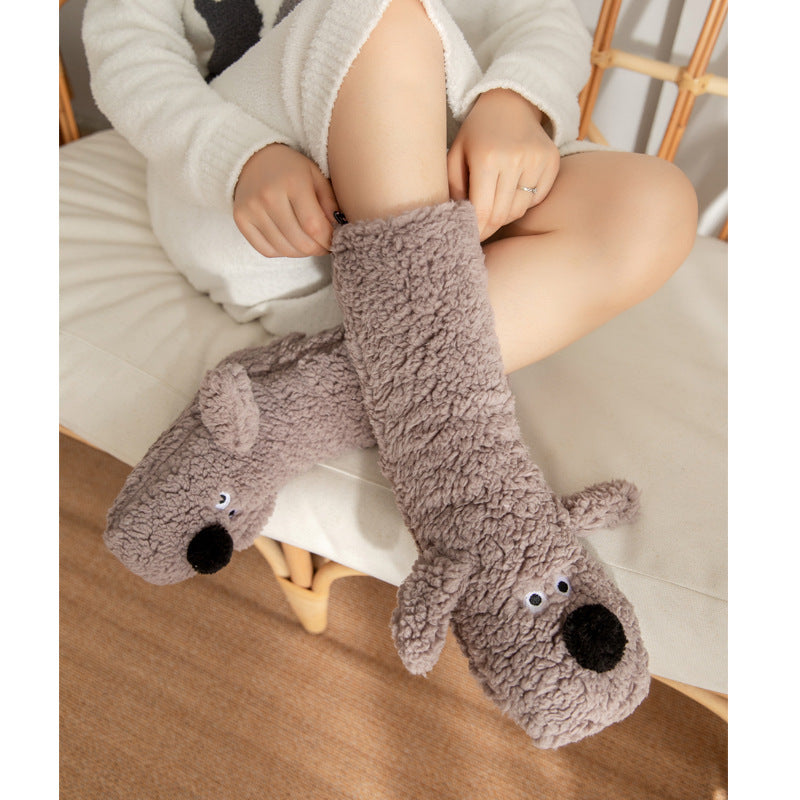 Winter Warm Cute Cartoon Dog Non-slip Plush Floor Socks