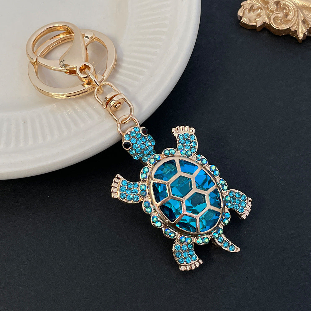 Color Diamond Metal Cute Turtle Keychain