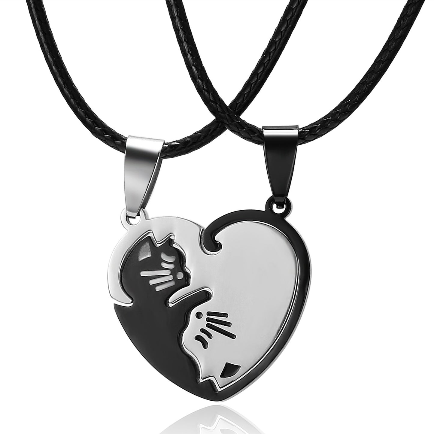 Creative Peach Heart Cat Couple Necklace Stitching Stainless Steel