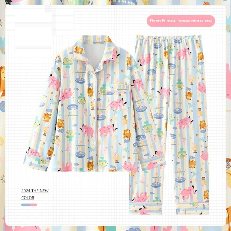 Dralon Fleece-lined Thickened Cartoon Ladies Home Leisure Suit