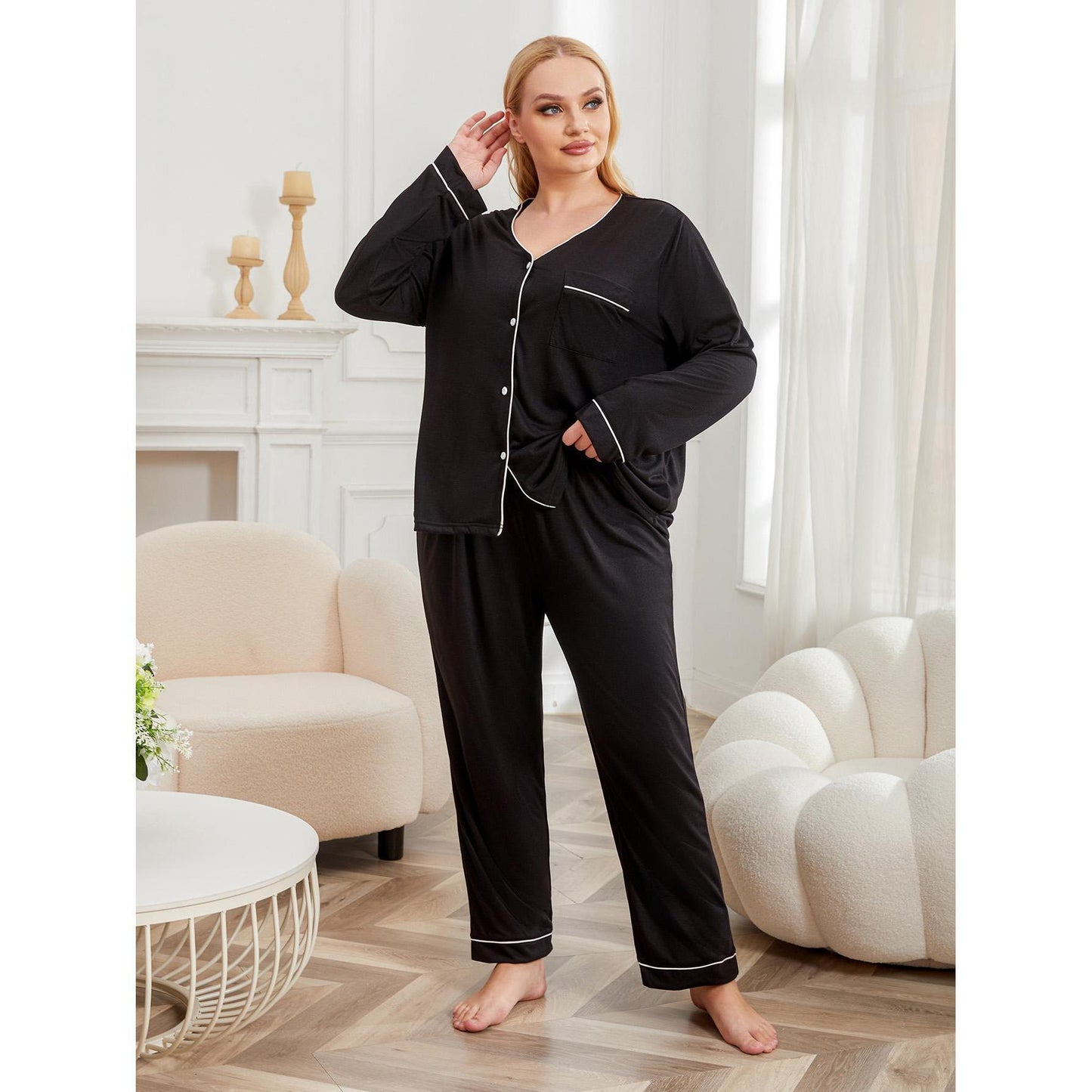 Plus Size Pajamas Women's Long-sleeved Homewear Suit