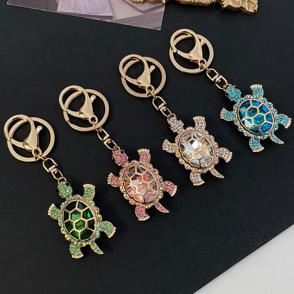 Color Diamond Metal Cute Turtle Keychain