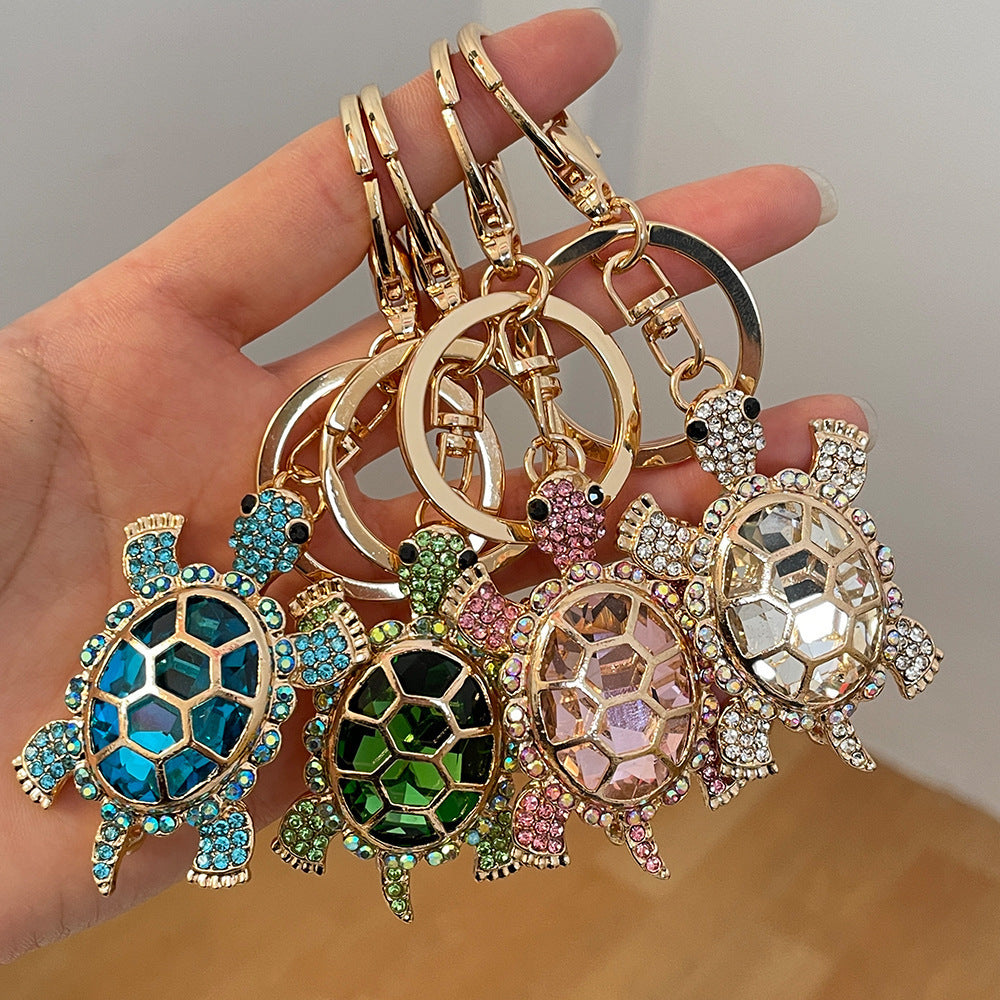 Color Diamond Metal Cute Turtle Keychain