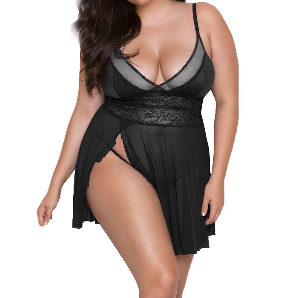 Top-Hugging Lingerie with Slit in Skirt and Thong in Black or White