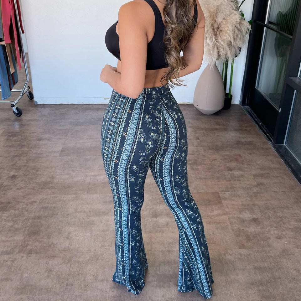 High Elastic Tight Pants Sexy Print Trousers