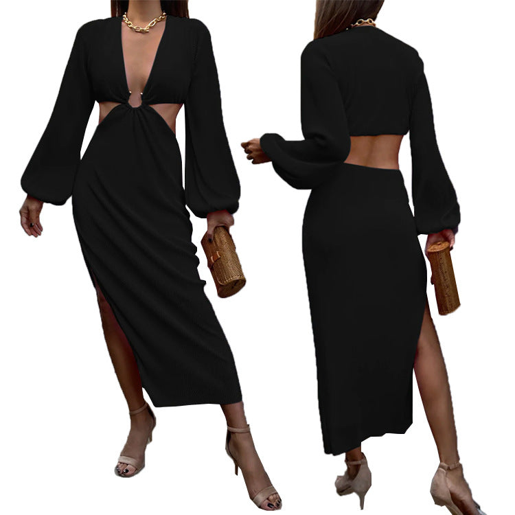 Women's Ribbed Dress with Long Flounce Sleeves (Plus Sizes available)