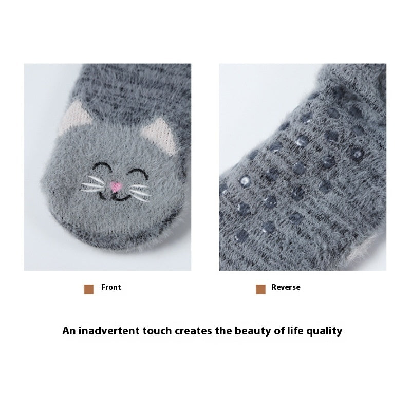 Fleece-lined Room Socks with Mink-like Fur