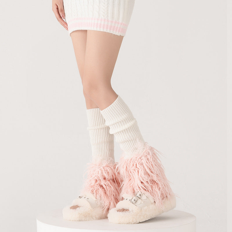 Furry Foot Bunching Socks Thickened Yabi Leg Warmer
