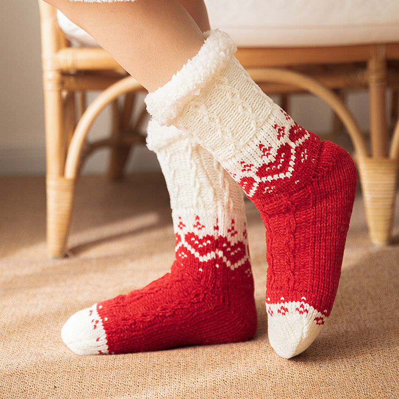 Winter Warm Non-slip Love Knitted Plush Floor Socks for Home