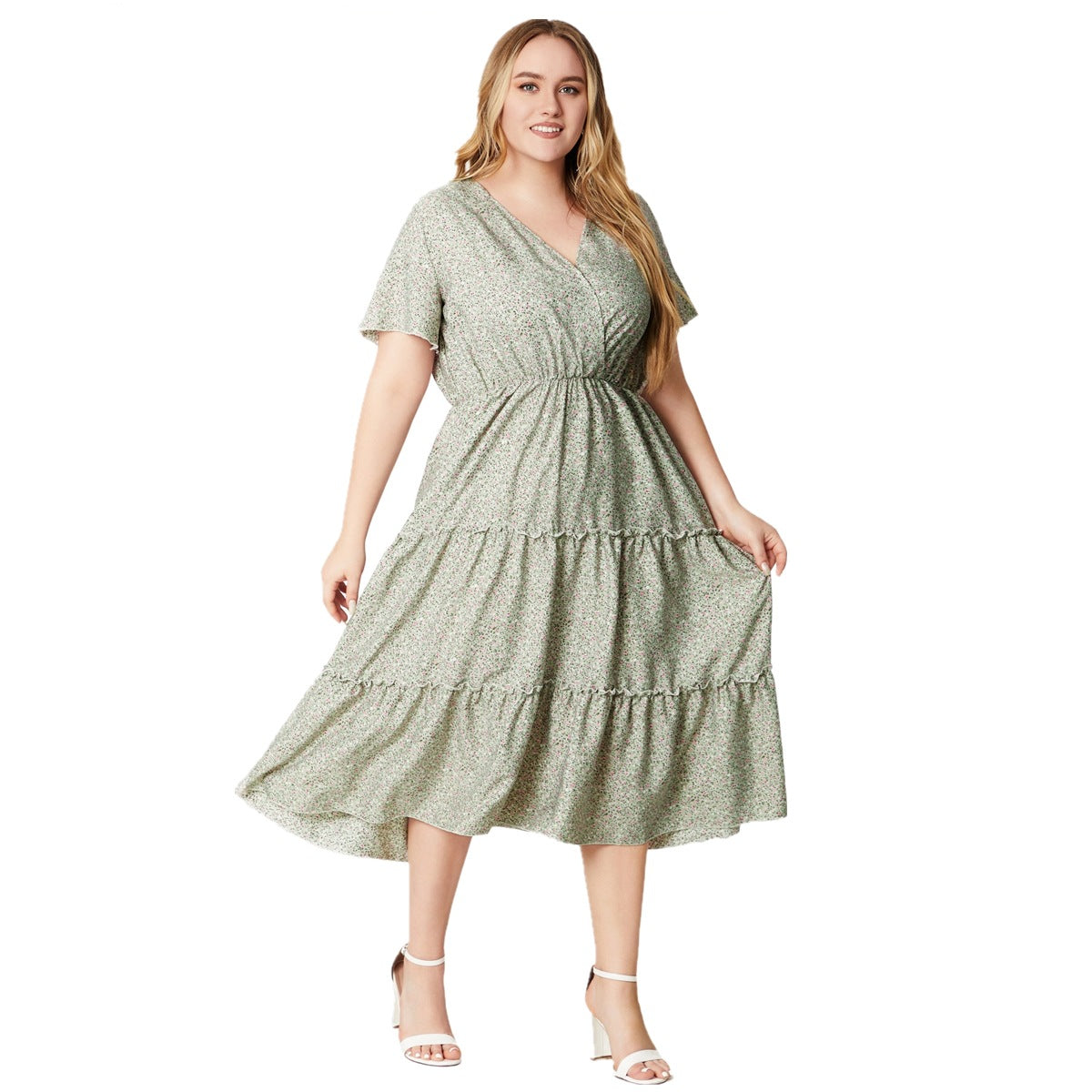 Floral V-Neck Three-Tier Dress