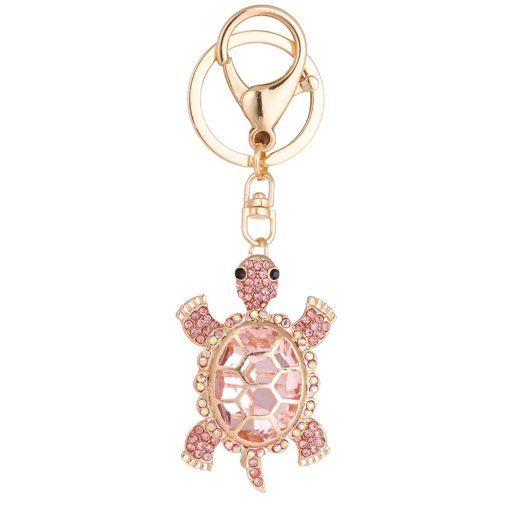 Color Diamond Metal Cute Turtle Keychain