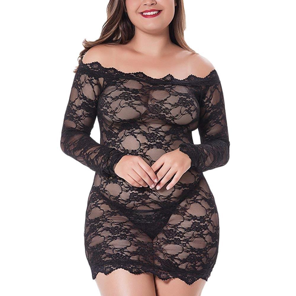 Full Lace Long-Sleeve Short Lingerie Dress