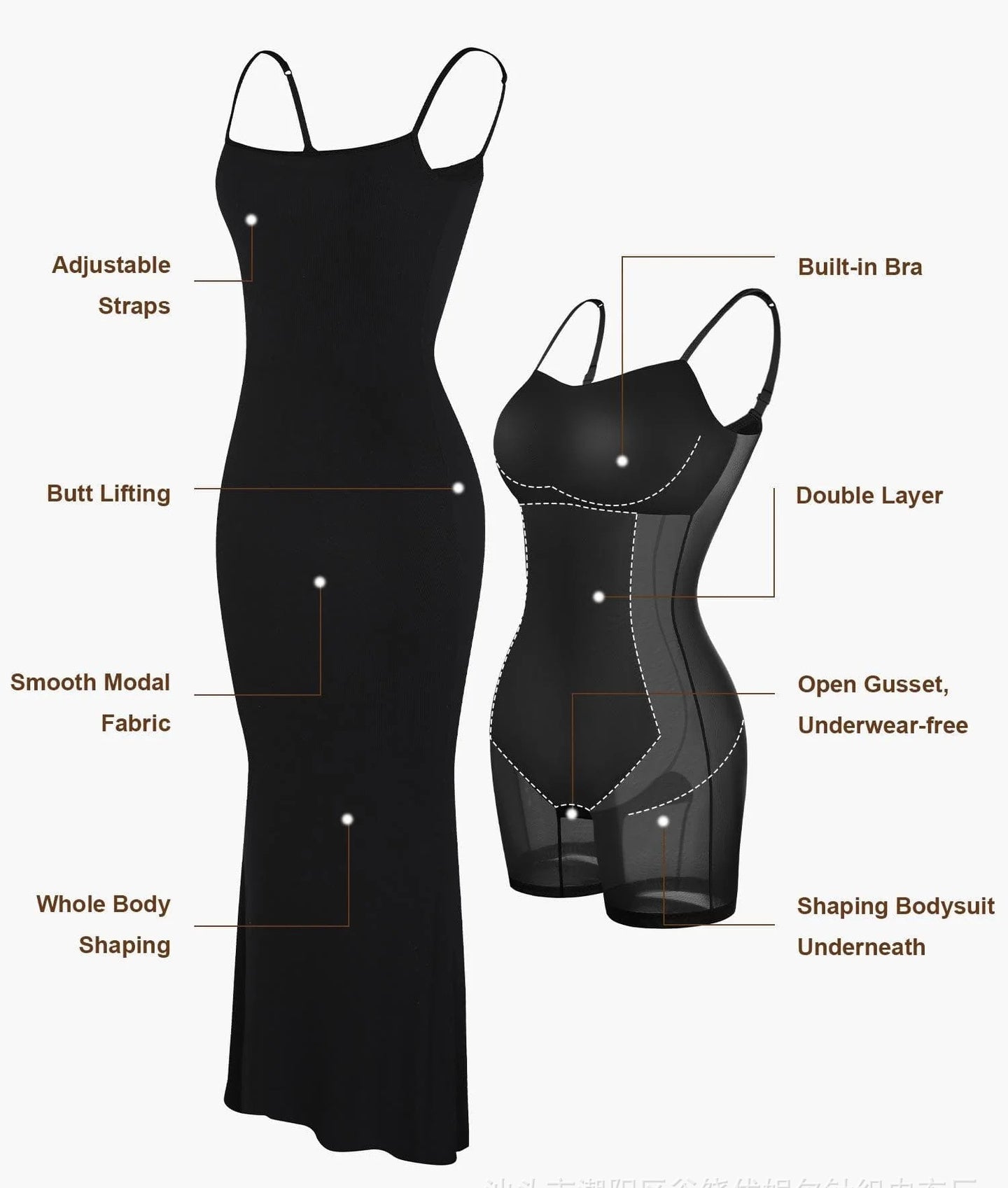 Women's Long Shapewear Bodysuit Dress with Lift Corset Open Crotch Suspender Shapewear