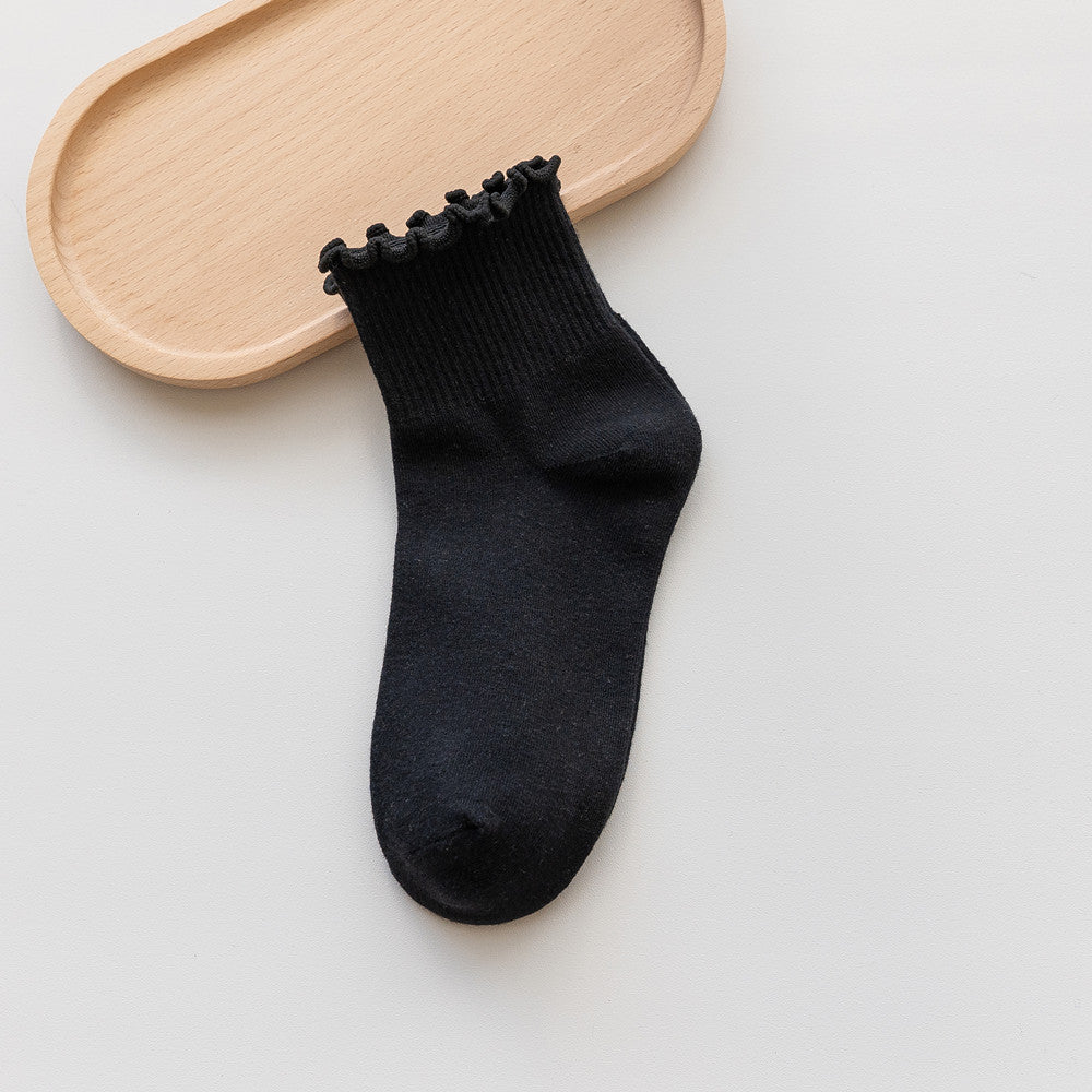 Spring And Autumn Wooden Ear Solid Color Socks