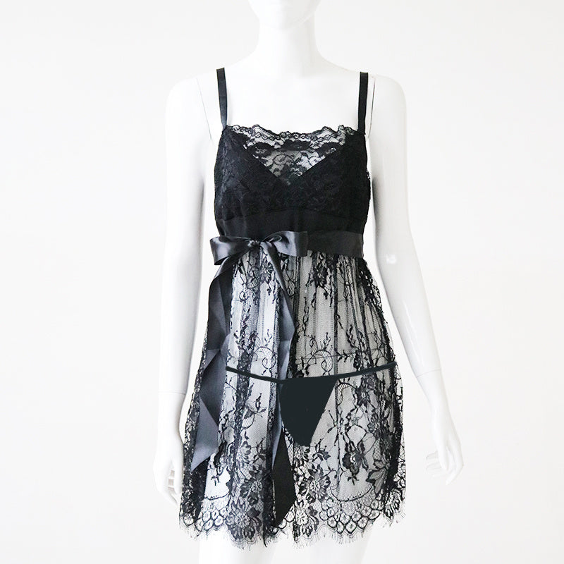 Black Plus Size Lace Camisole with Thong