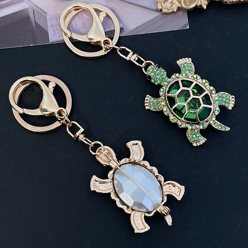 Color Diamond Metal Cute Turtle Keychain