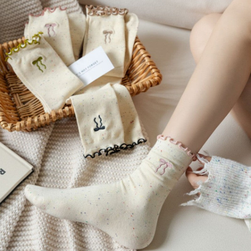 Versatile Bow Wood Ear Edge Pile Socks