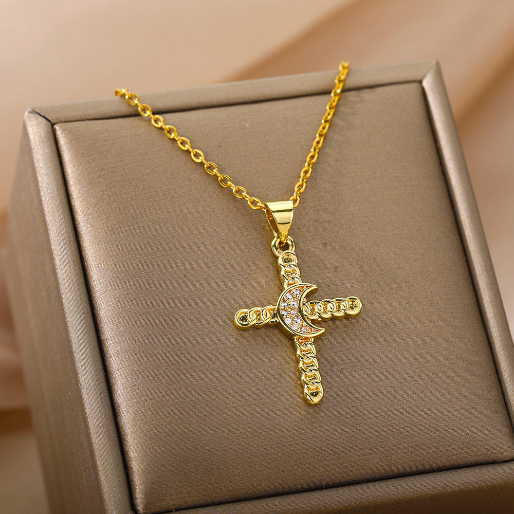Color Zirconium Cross Pendant Necklace