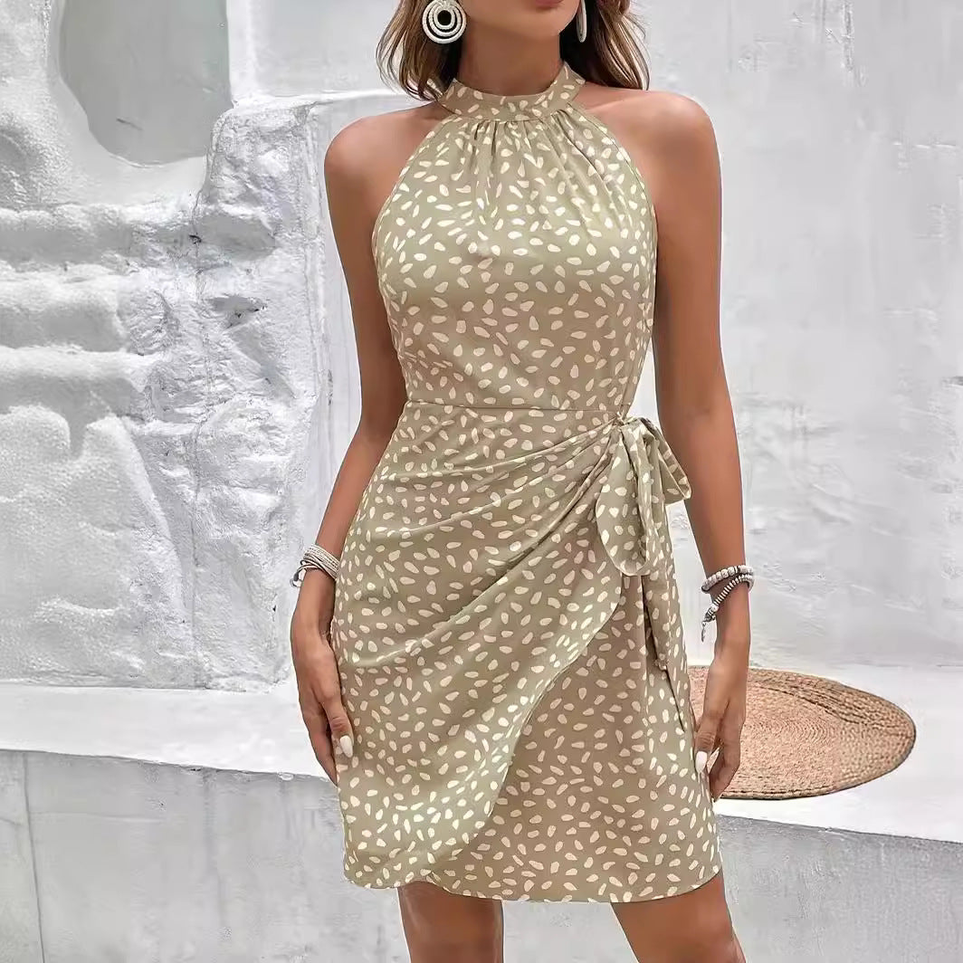 Women's Halter Neck Shivering Dots Temperament Dress