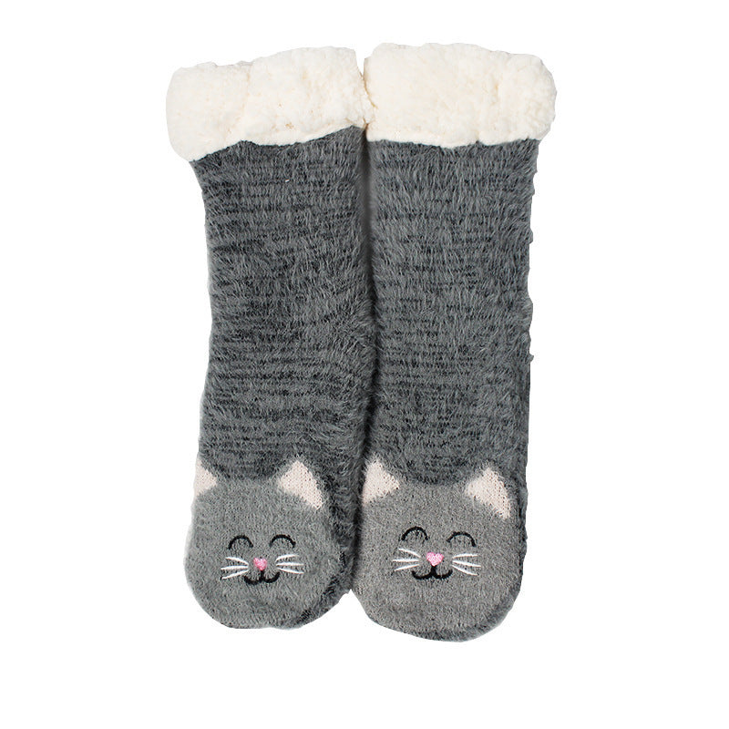 Fleece-lined Room Socks with Mink-like Fur