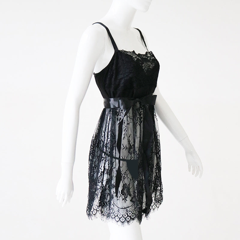 Black Plus Size Lace Camisole with Thong