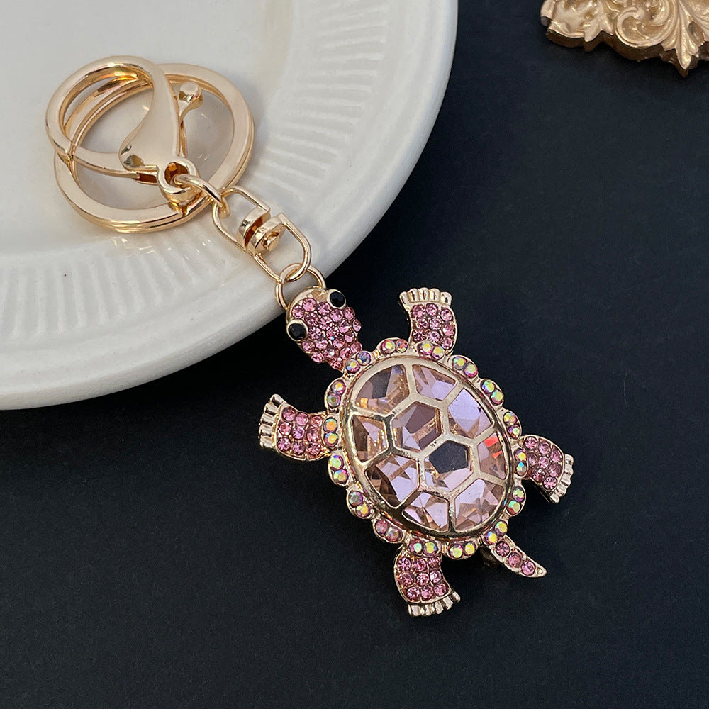 Color Diamond Metal Cute Turtle Keychain
