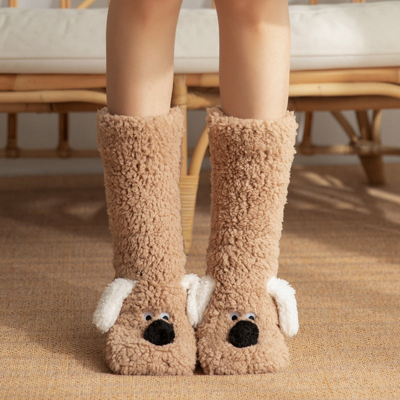 Winter Warm Cute Cartoon Dog Non-slip Plush Floor Socks
