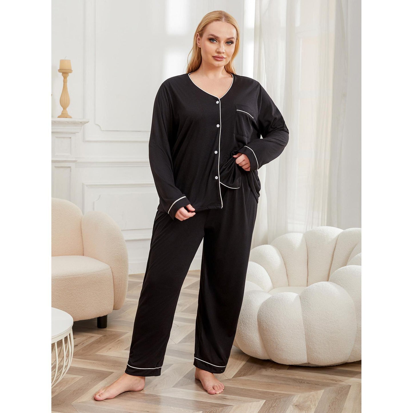 Plus Size Pajamas Women's Long-sleeved Homewear Suit