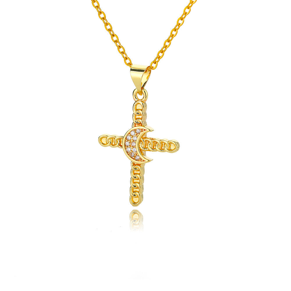 Color Zirconium Cross Pendant Necklace