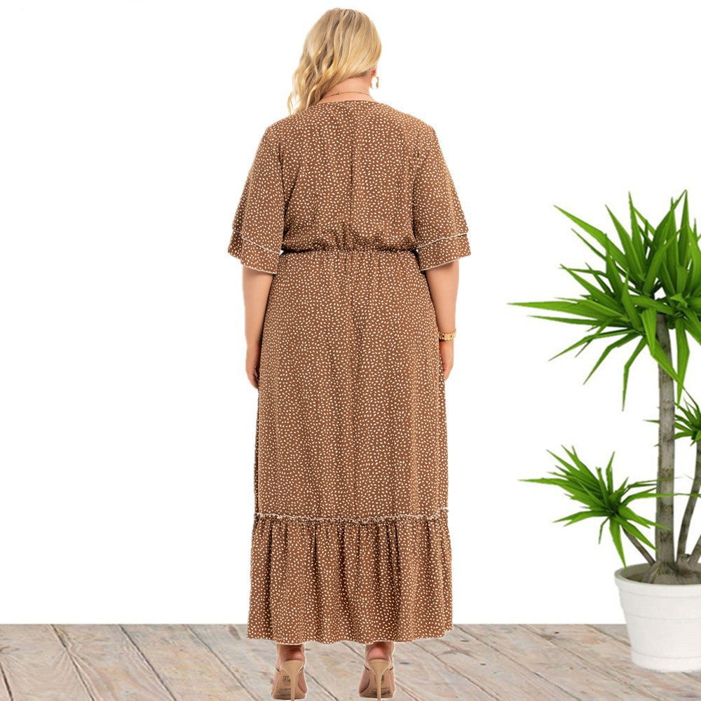Long Bohemian Polka Dot Dress with Flounce Sleeves
