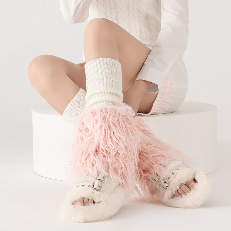 Furry Foot Bunching Socks Thickened Yabi Leg Warmer