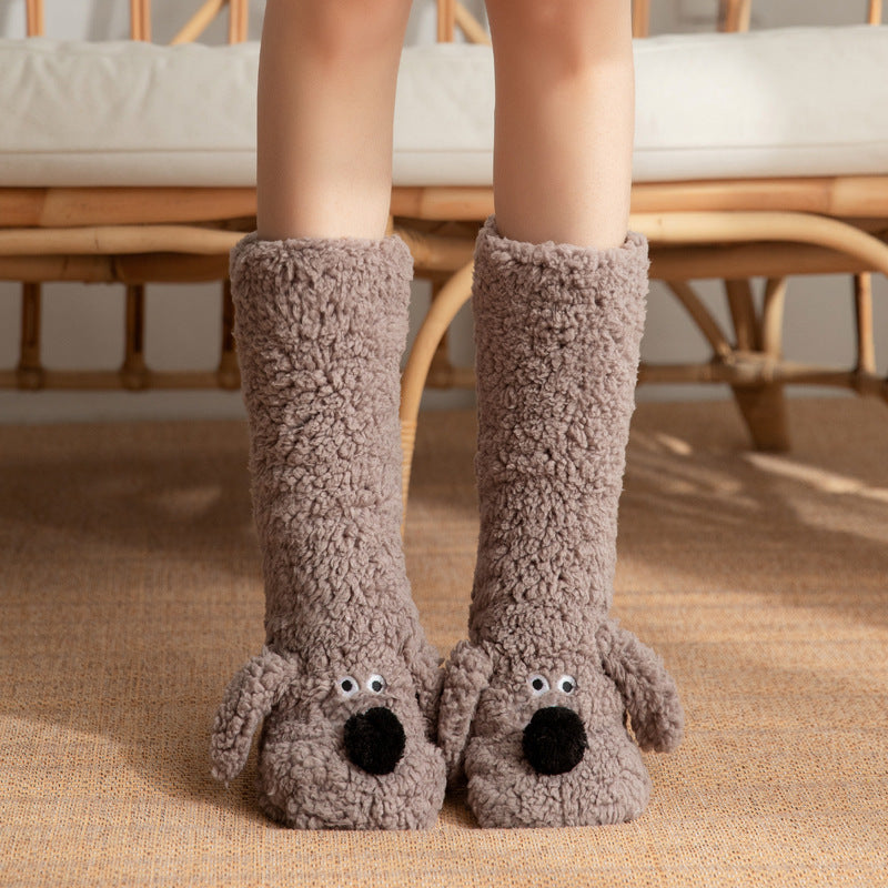 Winter Warm Cute Cartoon Dog Non-slip Plush Floor Socks