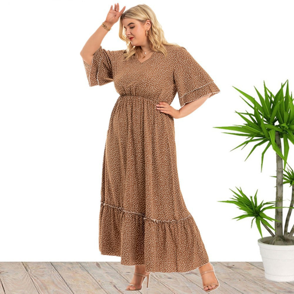 Long Bohemian Polka Dot Dress with Flounce Sleeves