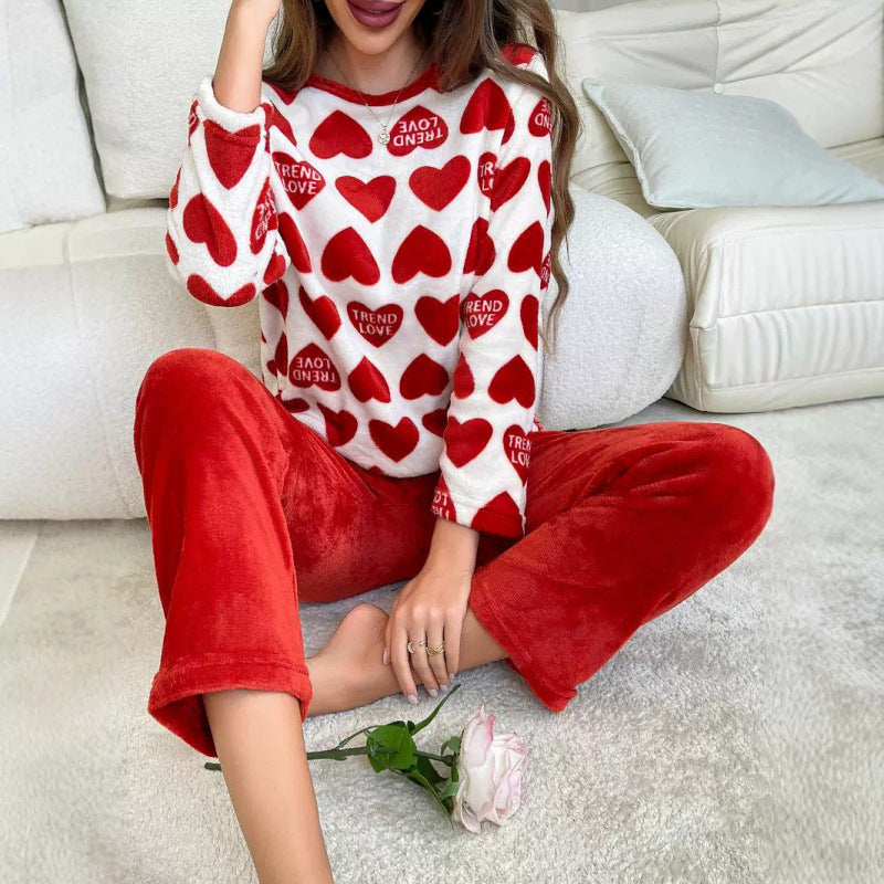 Thickened Red Flannel Pajamas Long-sleeved Trousers Loungewear Suit