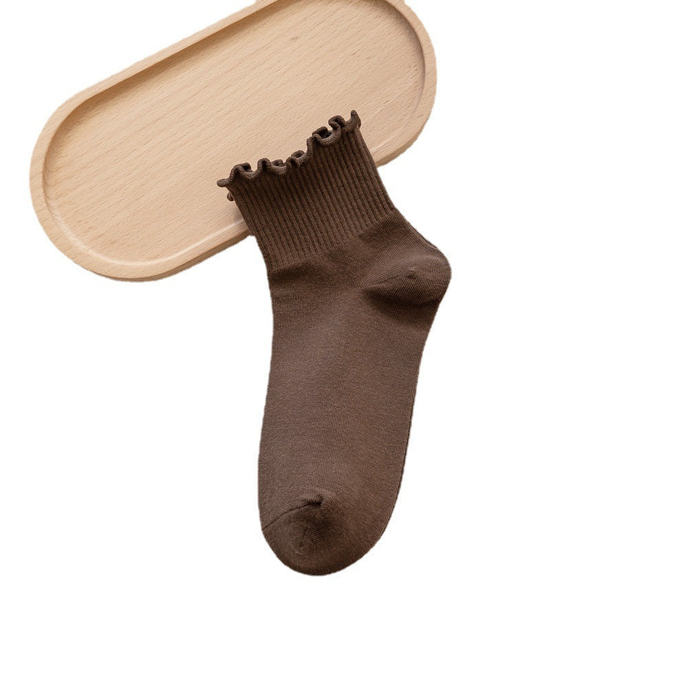 Spring And Autumn Wooden Ear Solid Color Socks