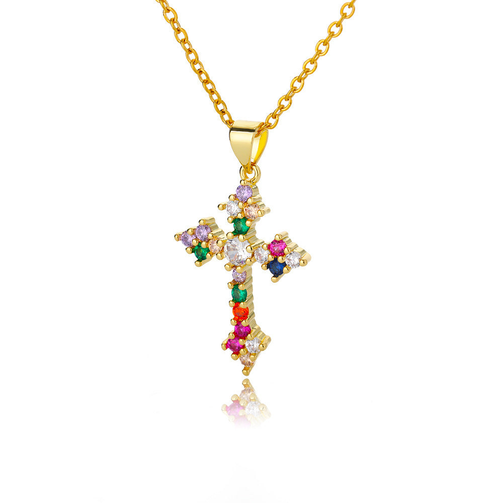 Color Zirconium Cross Pendant Necklace