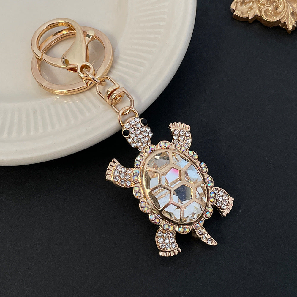 Color Diamond Metal Cute Turtle Keychain