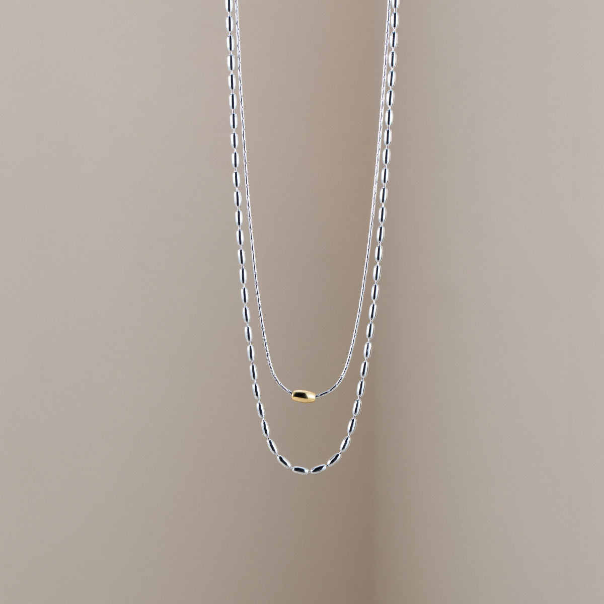 Sterling Silver Simple Gold Bead Necklace